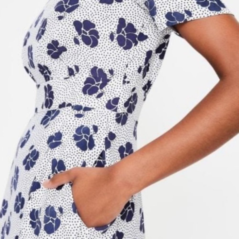 Boden White Dress with Navy Floral Print - Picture 2 of 8